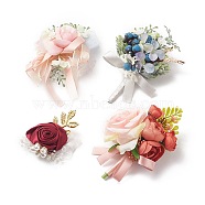 Silk Cloth Imitation Flower Brooch, for Wedding, Party Decorations, Mixed Color, 85~130x65~87x24~43mm(AJEW-XCP0001-91)