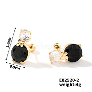 Summer Countryside Style Copper Zirconia Stud Earrings for Women, Golden, 16x9mm(QN0199-2)