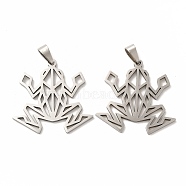 201 Stainless Steel Origami Pendants, Frog Outline Charms, Stainless Steel Color, 28x29x1.5mm, Hole: 6.5x3mm(STAS-K251-044P)