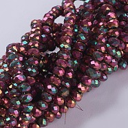 Electroplate Glass Beads Strands, Full Plated, Faceted, Rondelle, Magenta, 3x2mm, Hole: 0.8~1mm, about 185~190pcs/strand, 15.5~16 inch(39.3~40.6cm)(GLAA-F078-FP06)