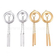 304 Stainless Steel Chain Tassel Earrings, with Ear Nuts, Bar & Ring, Mixed Color, 44mm, Pin: 0.7mm(EJEW-I248-42)