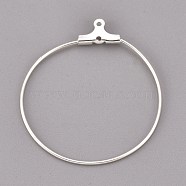 304 Stainless Steel Pendants, Hoop Earring Findings, Ring, Silver, 34x31x1.5mm, 21 Gauge, Hole: 1mm, Inner Size: 29x30mm, Pin: 0.7mm(STAS-F191-09S-C)
