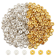 320Pcs 2 Colors Iron Rhinestone Spacer Beads, Grade B, Waves Edge, Rondelle, Golden & Silver, 8x3.5mm, Hole: 1.5mm, 160Pcs/color(FIND-HY0002-95)