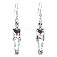 Alloy Enamel Pendant Dangle Earrings, Halloween Elements, Skeleton, Red, 56x9mm(PW-WG2DBDB-04)