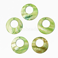 Natural Freshwater Shell Pendants, Flat Round, Dyed, Light Green, 44~45x3~4mm, Hole: 1.6mm(X-SSHEL-R048-017A)