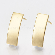 Brass Stud Earring Findings, with Loop, Rectangle, Real 18K Gold Plated, 16x6.5mm, Hole: 2.5mm(X-KK-T035-83)