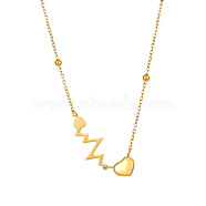 Stainless Steel Heart Beat Pendant Necklace with Satellite Chains, Golden, 14.96 inch(38cm)(JP5983)