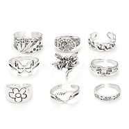 Tibetan Style Alloy Stackable Rings Set, Gothic Jewelry for Women, Antique Silver, Inner Diameter: 15~19mm, 9Pcs/set(RJEW-E071-01AS-04)