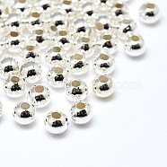 Brass Solid Round Beads, Lead Free & Cadmium Free & Nickel Free, Silver Color Plated, 4mm, Hole: 1.8mm(KK-M085-28S-NR)