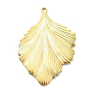 304 Stainless Steel Pendants, Leaf Charm, Real 14K Gold Plated, 37x25x1.5mm, Hole: 1.6mm(STAS-B044-11G)