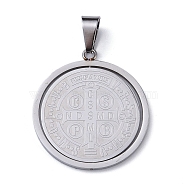 304 Stainless Steel Pendants, Flat Round with Cssml Ndsmd Cross God Father Religious Christianity, Stainless Steel Color, 33.5x30.5x1.5mm, Hole: 8.5x5mm(STAS-D097-10P)