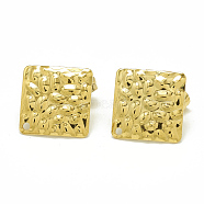 304 Stainless Steel Stud Earring Findings, with Loop and Ear Nuts/Earring Backs, Square, Golden, 19x19mm, Hole: 1.4mm, Pin: 0.8mm(STAS-Q225-01G)