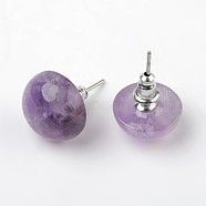 Half Round Dome Natural Amethyst Stud Earrings, with Platinum Plated Brass Findings, 18mm, Pin: 0.8mm(X-EJEW-L171-08)