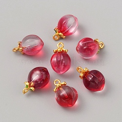 Glass Pendants, with Alloy Loops, Peach Charms, Crimson, 17x11.5x10.5mm, Hole: 1.5mm(GLAA-WH0035-41G-02)