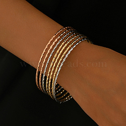 Circle Textured Stacking Brass Bracelet Set for Women, Mixed Color, Inner Diameter: 2.72 inch(6.9cm)(SD4492)