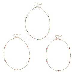 3Pcs 3 Colors 304 Stainless Steel Satellite Chain Necklaces for Women, with Dyed Natural Malaysia Jade Rondelle Beads, Golden, 15.51 inch(39.4cm), 1pc/color(NJEW-JN05572)