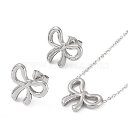 Non-Tarnish 304 Stainless Steel Bowknot Necklaces & Studs Earrings Set for Women, Stainless Steel Color, 420mm(NJEW-K276-03P)