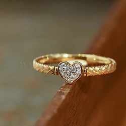 Heart 925 Sterling Silver Micro Pave Clear Cubic Zirconia Finger Rings, Golden, US Size 8(18.1mm)(FS-WGC3F33-03)