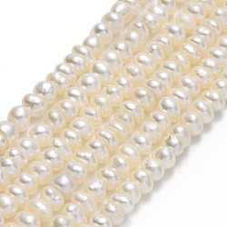 Natural Cultured Freshwater Pearl Beads Strands, Round, Linen, 4~5x4x3mm, Hole: 0.5mm, about 129~133pcs/strand, 14.80''(37.6cm)(PEAR-A005-03B-01)