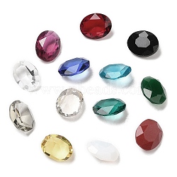 Pointed Back Glass Rhinestone Cabochons, Faceted, Oval, Mixed Color, 10x8x4~4.5mm(GLAA-B012-44B)