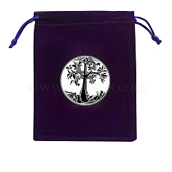 Rectangle Velvet Jewelry Storage Pouches, Tree of Life Printed Drawstring Bags, Salmon, 15x12cm(TREE-PW0003-02A)