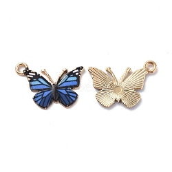 Light Gold Alloy Enamel Pendants, Cadmium Free & Nickel Free & Lead Free, Butterfly Charm, Dodger Blue, 15.6x21.7x1.6mm, Hole: 2mm(ENAM-G210-02LG-07)