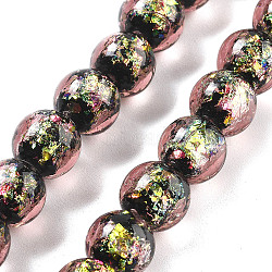 Handmade Foil Lampwork Beads Strands, Round, Pink, 10mm, about 40pcs/strand, 14.57''(37cm)(FOIL-K003-06B-18)