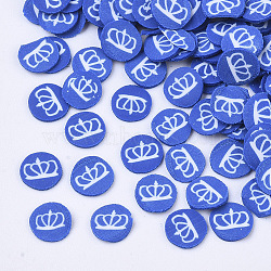 Handmade Polymer Clay Cabochons, Fashion Nail Art Decoration Accessories, Flat Round with Crown, Blue, 5x0.5mm, about 1400~1600pcs/20g(X-CLAY-R087-15)