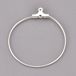304 Stainless Steel Pendants, Hoop Earring Findings, Ring, Silver, 34x31x1.5mm, 21 Gauge, Hole: 1mm, Inner Size: 29x30mm, Pin: 0.7mm(STAS-F191-09S-C)