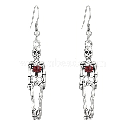 Alloy Enamel Pendant Dangle Earrings, Halloween Elements, Skeleton, Red, 56x9mm(PW-WG2DBDB-04)