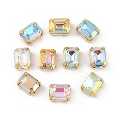 Brass Glass Rhinestone Sew on Rhinestones, Rectangle, Faceted, Mixed Color, Golden, 8x6x5mm, Hole: 0.8mm(RGLA-U001-08G-01)