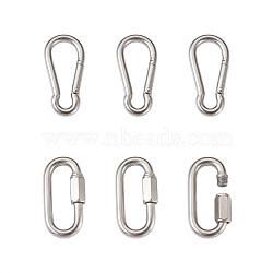 6Pcs 2 Style 304 Stainless Steel Rock Climbing Carabiners, Key Clasps, Stainless Steel Color, 3pcs/style(STAS-TA0001-33P)