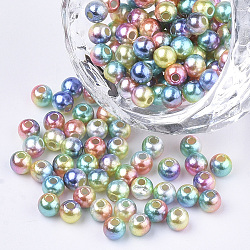 Rainbow ABS Plastic Imitation Pearl Beads, Gradient Mermaid Pearl Beads, Round, Colorful, 5.5~6x5~5.5mm, Hole: 1.5mm, about 5000pcs/500g(OACR-Q174-6mm-07)
