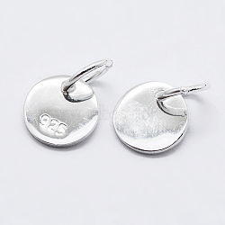 925 Sterling Silver Pendants, Flat Round Charms, with 925 Stamp, Silver, 6x0.6mm, Hole: 2mm(STER-K167-006A-S)