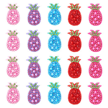20Pcs 5 Colors Rhinestone Patches, Iron/Sew on Appliques, for Hair Accessories Making, Pineapple, 27x16x3mm, 4pcs/color