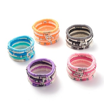 Synthetic Hematite & Polymer Clay Hieishi Stretch Bracelets Set for Women, Mixed Color, Inner Diameter: 2-1/8 inch(5.5cm), 6pcs/set