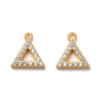925 Sterling Silver Pendant, with Cubic Zirconia, Hollow Triangle Charms, with 925 Stamp, Real 18K Gold Plated, 9x8.5x1.7mm, Hole: 1mm