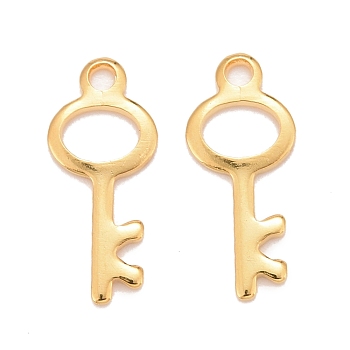 201 Stainless Steel Pendants, Key, Real 24k Gold Plated, 15x6.5x0.8mm, Hole: 1.4mm
