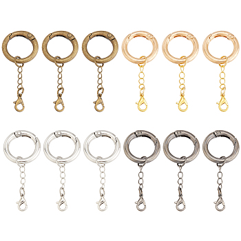 16Pcs 4 Colors Alloy Spring Gate Rings, with Brass Twisted Chain and Lobster Claw Clasps, Mixed Color, 56mm, 4pcs/color