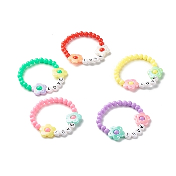 Love Flower Beads Stretch Bracelet for Kid, Acrylic & Plastic Beads Bracelet, Mixed Color, Inner Diameter: 1-3/4 inch(4.5cm)