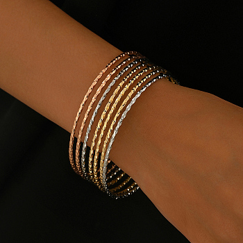 Circle Textured Stacking Brass Bracelet Set for Women, Mixed Color, Inner Diameter: 2.72 inch(6.9cm)