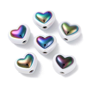 UV Plating Rainbow Iridescent Acrylic Beads, Two Tone, Bead in Bead, Heart, 15x18x12mm, Hole: 3.5mm