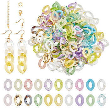 Elite DIY Curb Chains Earrings Bracelets Necklaces Making Kits, Including Acrylic & CCB Plastic Linking Rings, Brass Earring Hooks, Mixed Color, 222Pcs/box