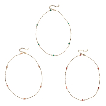 3Pcs 3 Colors 304 Stainless Steel Satellite Chain Necklaces for Women, with Dyed Natural Malaysia Jade Rondelle Beads, Golden, 15.51 inch(39.4cm), 1pc/color