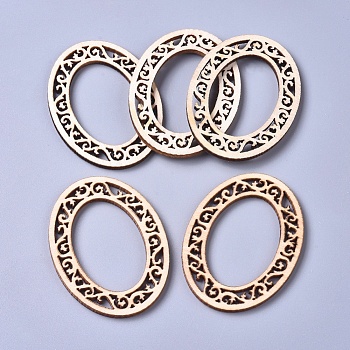 Poplar Wood Linking Rings, Laser Cut Wood Shapes, Oval, Floral White, 55x40x2.5mm, Inner Diameter: 36.5x24mm