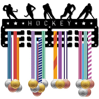 Sports Theme Iron Medal Hanger Holder Display Wall Rack, 3-Line, with Screws, Artistic Swimming, Hockey, 130x290mm, Hole: 5mm