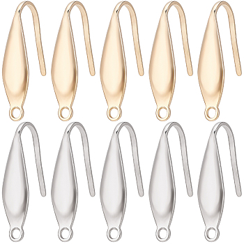 80Pcs 2 Colors 316 Surgical Stainless Steel Earring Hooks, Ear Wire, Real Gold Plated & Stainless Steel Color, 20x4.5x1mm, Hole: 1.2mm, Pin: 0.8mm, 40Pcs/color