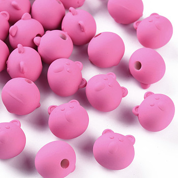 Acrylic Beads, Rubberized Style, Half Drilled, Bear, Camellia, 15.5x16x15mm, Hole: 3.5mm