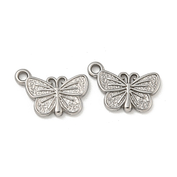 Non-Tarnish 304 Stainless Steel Charms, Butterfly Charm, Stainless Steel Color, 10.5x15.5x1.5mm, Hole: 1.6mm