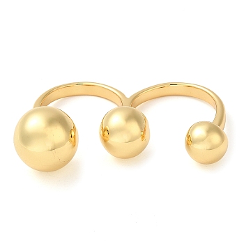 Brass Double Finger Rings, Open Cuff Rings, Round, Real 18K Gold Plated, 3mm, Inner Diameter: 16.3mm & 17mm